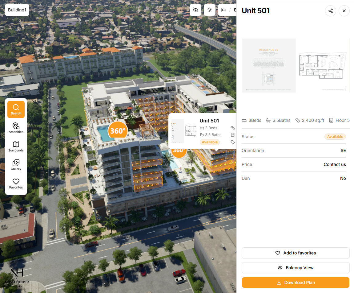 The Condo Development SmartPixel 3D digital twin with Residence 501 highlighted